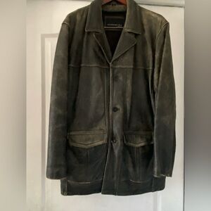 Kenneth Cole distressed Men’s heavy blackish leather jacket size XL